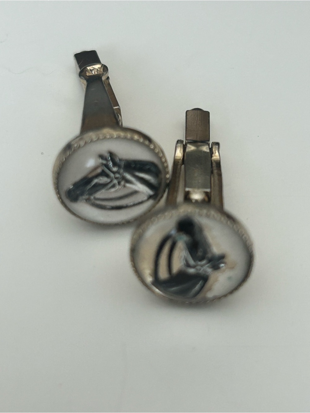 Reverse painted glass Horse head cuff links